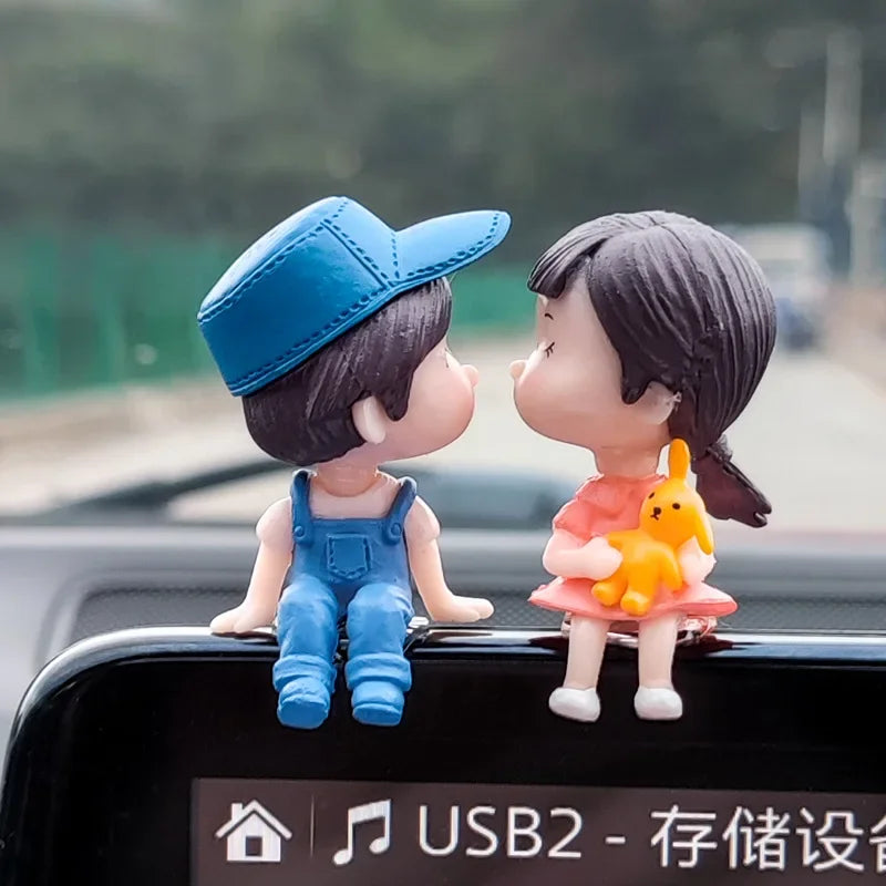 Car Accessories Cute Cartoon Love Couples Action Figure Figurines Balloon Ornament Auto Interior Dashboard for Girls Gifts Drop