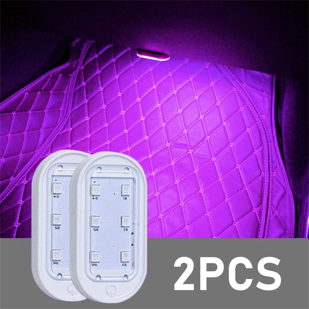 2PCS Wireless Adhesive LED Light Auto Roof Foot Atmosphere Lamp Car Interior LED Lighting Magnetic Touch Light