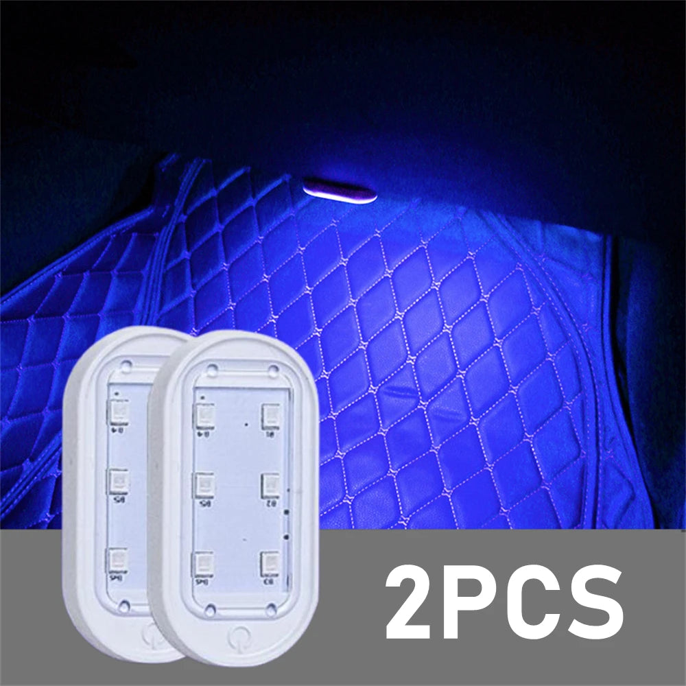 2PCS Wireless Adhesive LED Light Auto Roof Foot Atmosphere Lamp Car Interior LED Lighting Magnetic Touch Light