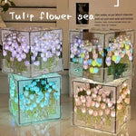 Charger l&#39;image dans la galerie, NEW Creative Diy Tulip Flower Sea Cube Three-Dimensional Small Night Lamp Material Package for Girlfriend Couple Girlfriend Gift
