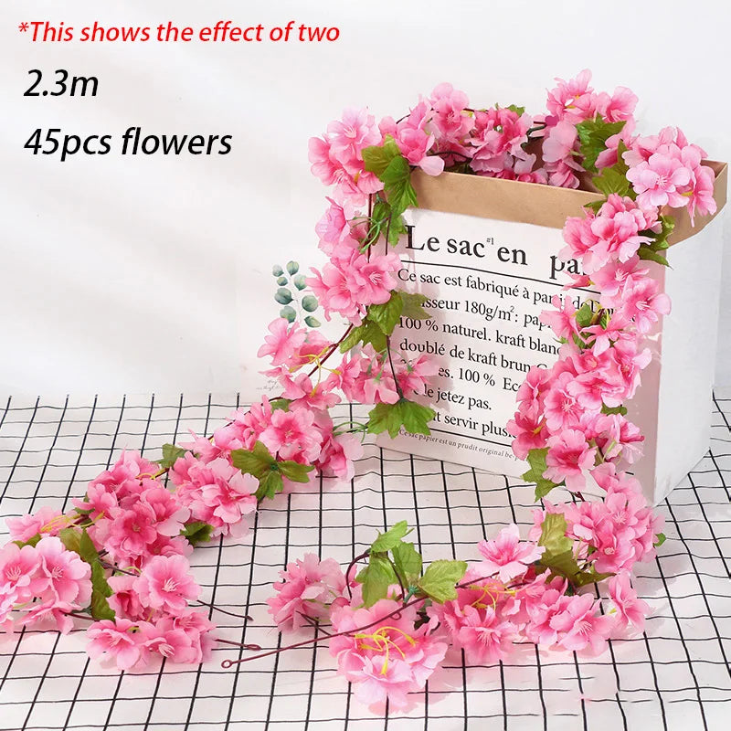 Pink Sakura Artificial Flowers Garland Cherry Blossoms Vines Garden Arch Decor Fake Flower Garland Wedding Party Home Decoration