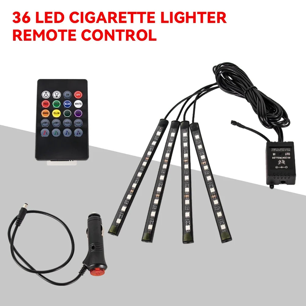 Neon 36 48 72 LED Car Interior Ambient Foot Light with USB Wireless Remote Music APP Control Auto RGB Atmosphere Decorative Lamp