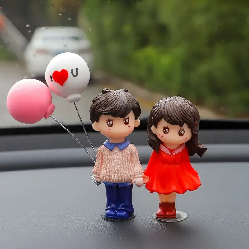Car Accessories Cute Cartoon Love Couples Action Figure Figurines Balloon Ornament Auto Interior Dashboard for Girls Gifts Drop
