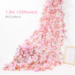 Charger l&#39;image dans la galerie, Pink Sakura Artificial Flowers Garland Cherry Blossoms Vines Garden Arch Decor Fake Flower Garland Wedding Party Home Decoration
