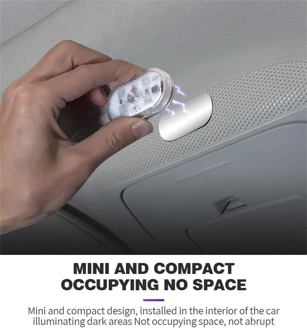 2PCS Wireless Adhesive LED Light Auto Roof Foot Atmosphere Lamp Car Interior LED Lighting Magnetic Touch Light