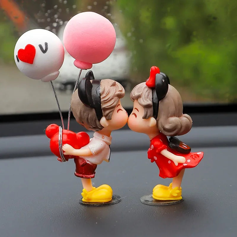 Car Accessories Cute Cartoon Love Couples Action Figure Figurines Balloon Ornament Auto Interior Dashboard for Girls Gifts Drop