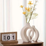 Charger l&#39;image dans la galerie, Hollow Nordic Modern Ceramic Vase Set of 2 for Modern Home Decor,Modern Boho Hollow Flower Vases for Living Room Bookshelf

