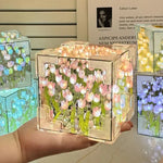 Charger l&#39;image dans la galerie, NEW Creative Diy Tulip Flower Sea Cube Three-Dimensional Small Night Lamp Material Package for Girlfriend Couple Girlfriend Gift
