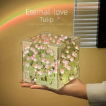 Charger l&#39;image dans la galerie, NEW Creative Diy Tulip Flower Sea Cube Three-Dimensional Small Night Lamp Material Package for Girlfriend Couple Girlfriend Gift

