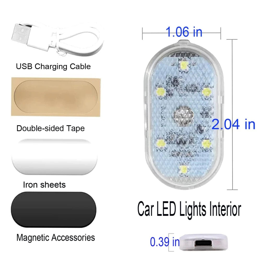 2PCS Wireless Adhesive LED Light Auto Roof Foot Atmosphere Lamp Car Interior LED Lighting Magnetic Touch Light