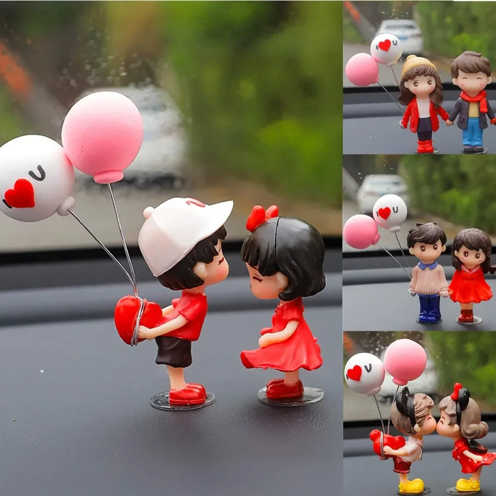 Car Accessories Cute Cartoon Love Couples Action Figure Figurines Balloon Ornament Auto Interior Dashboard for Girls Gifts Drop