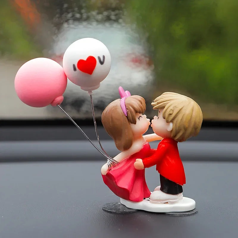 Car Accessories Cute Cartoon Love Couples Action Figure Figurines Balloon Ornament Auto Interior Dashboard for Girls Gifts Drop