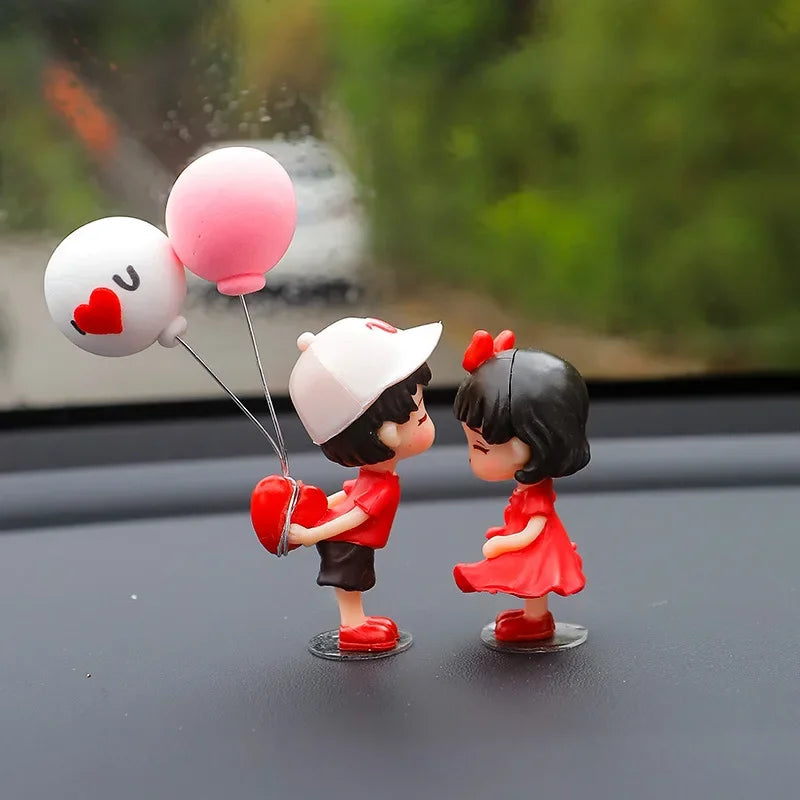 Car Accessories Cute Cartoon Love Couples Action Figure Figurines Balloon Ornament Auto Interior Dashboard for Girls Gifts Drop