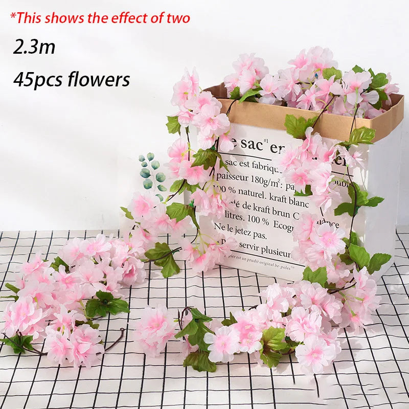 Pink Sakura Artificial Flowers Garland Cherry Blossoms Vines Garden Arch Decor Fake Flower Garland Wedding Party Home Decoration