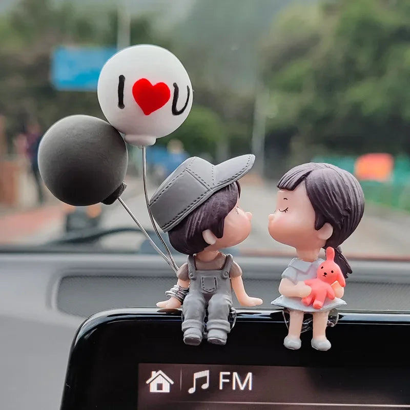 Car Accessories Cute Cartoon Love Couples Action Figure Figurines Balloon Ornament Auto Interior Dashboard for Girls Gifts Drop