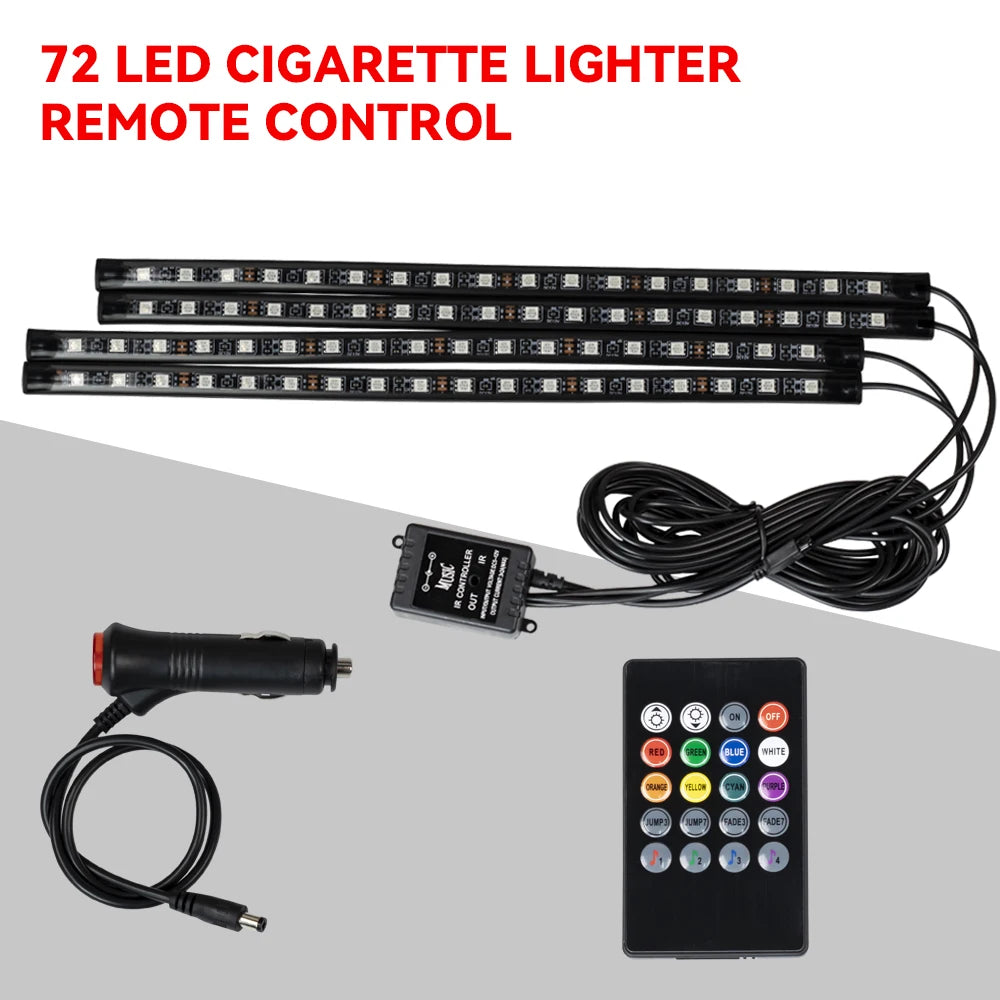 Neon 36 48 72 LED Car Interior Ambient Foot Light with USB Wireless Remote Music APP Control Auto RGB Atmosphere Decorative Lamp